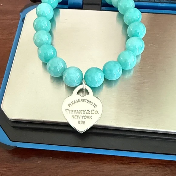 🩵7 1/2” Tiffany & Co. 8mm Bead PRTT Heart Tag Bracelet - Picture 7 of 12